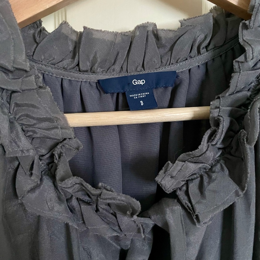 Gap Ruffle Neck Dress in Slate Gray